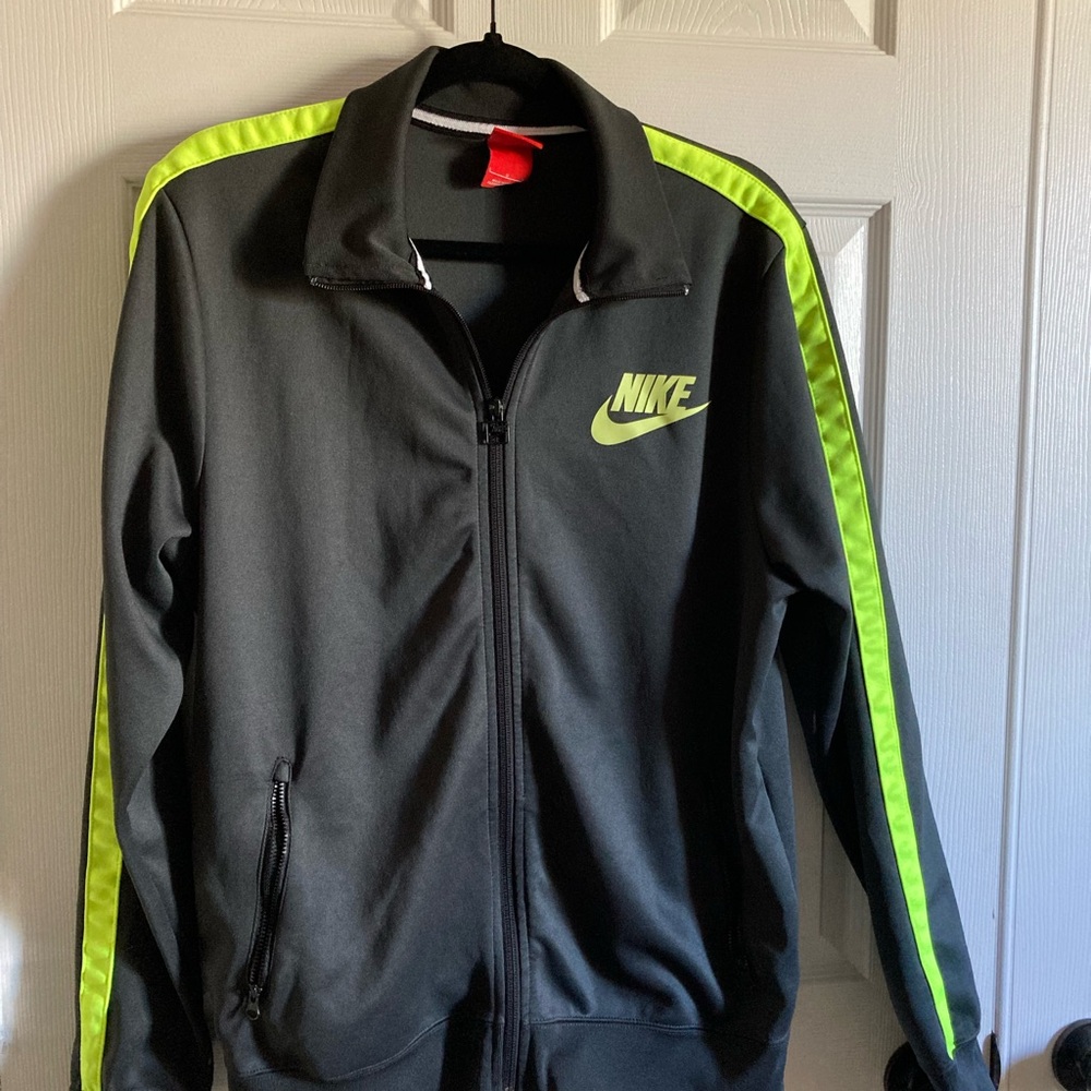 Nike Men's Black Jacket with Neon Green Accents